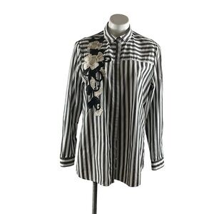 Anne Fontaine Miranda Floral Embroidered Striped Shirt